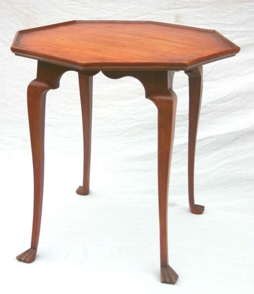 rare & important QA ca 1735-1755 octagonal tray to: rare & important QA ca 1735-1755 octagonal tray top maple tea table w wonderful shaped skirt on cabriole legs ending in well delineated Spanish feet - 28 3/4" tall (see "Furniture of the Pilgrim Centu