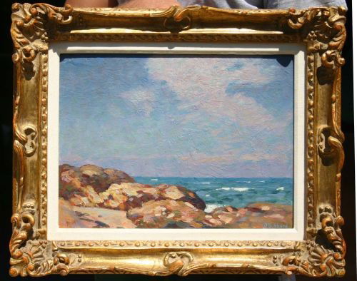 sgnd Charles David Hubbard (1876-1951 CT artist) 1: sgnd Charles David Hubbard (1876-1951 CT artist) 12x16 o/bd rocky coastal seascape