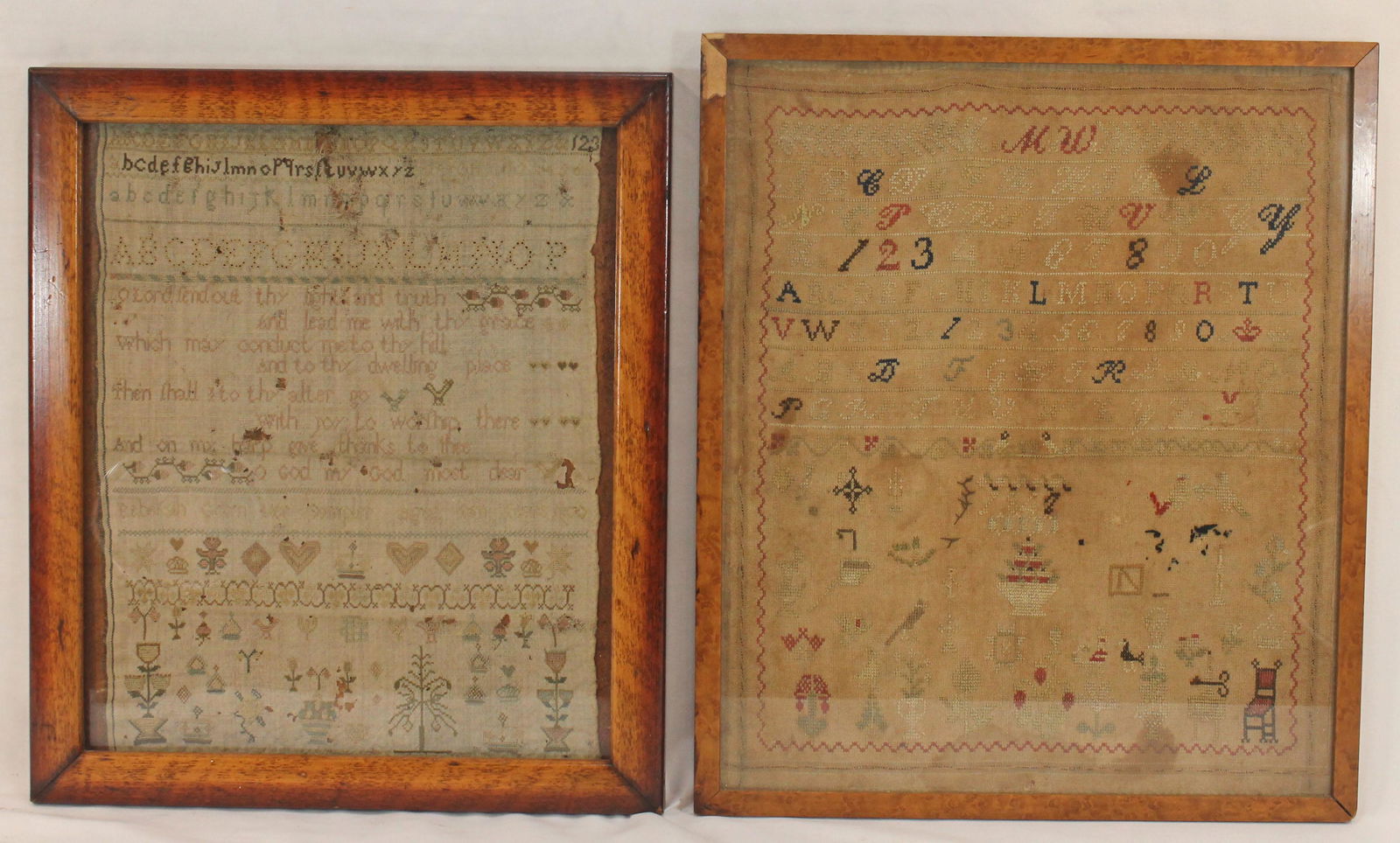 Lot of 2 samplers - as found - 15 x 13 1/2" "MW" on top & the other 14 1/2"x12 1/2" (1 of 11)