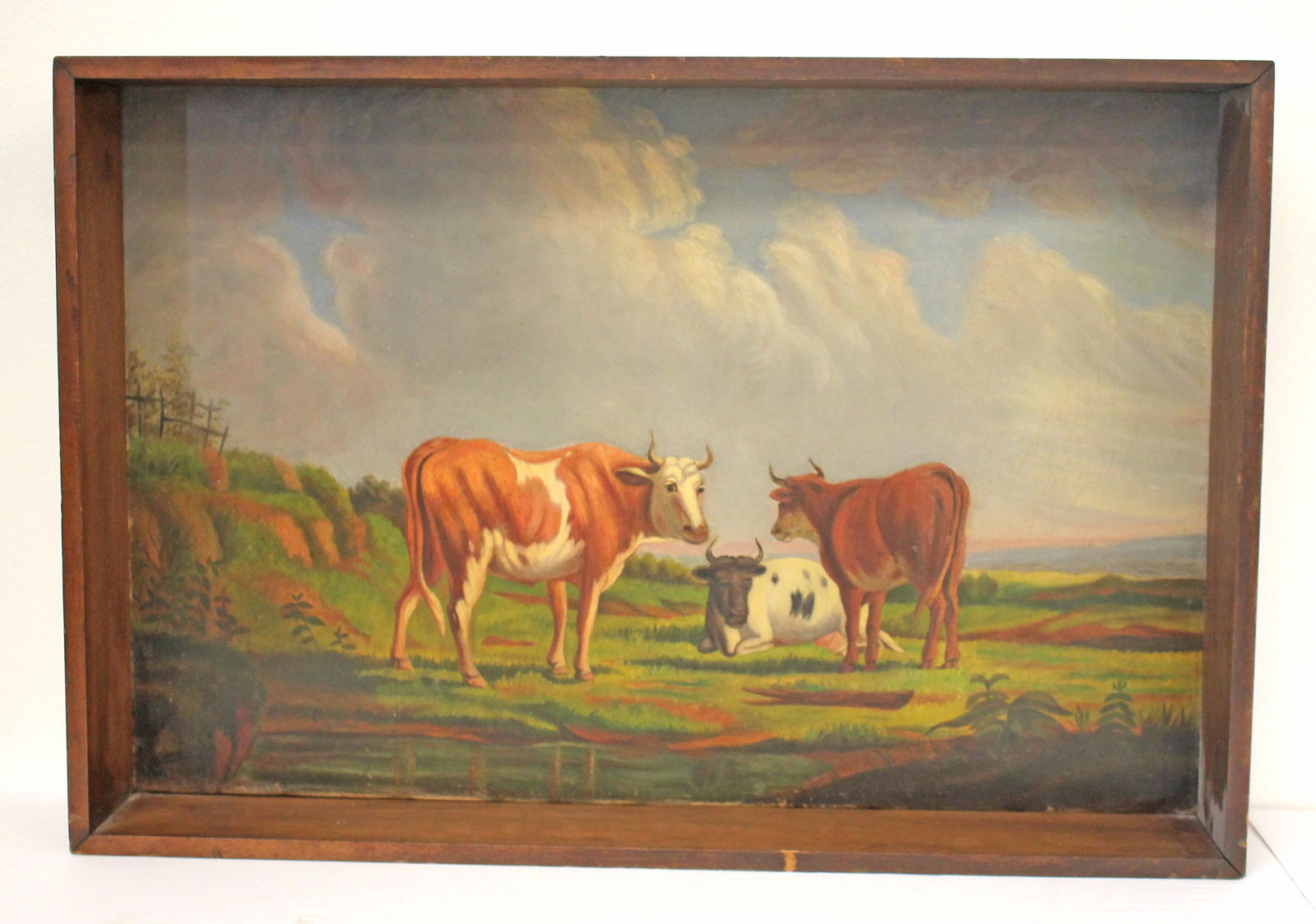 Folk art o/c of cows in shadow box frame - 16"x24" (1 of 7)
