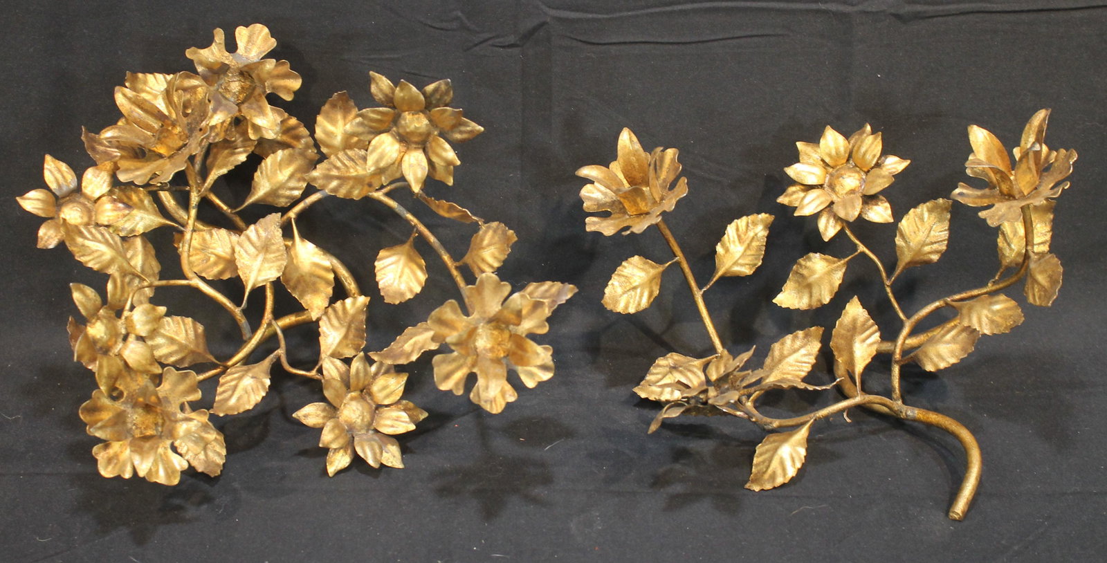 Pr of Mid Century Italian gold painted floral table candle sconces - 12" wide: Pr of Mid Century Italian gold painted floral table candle sconces - 12" wide