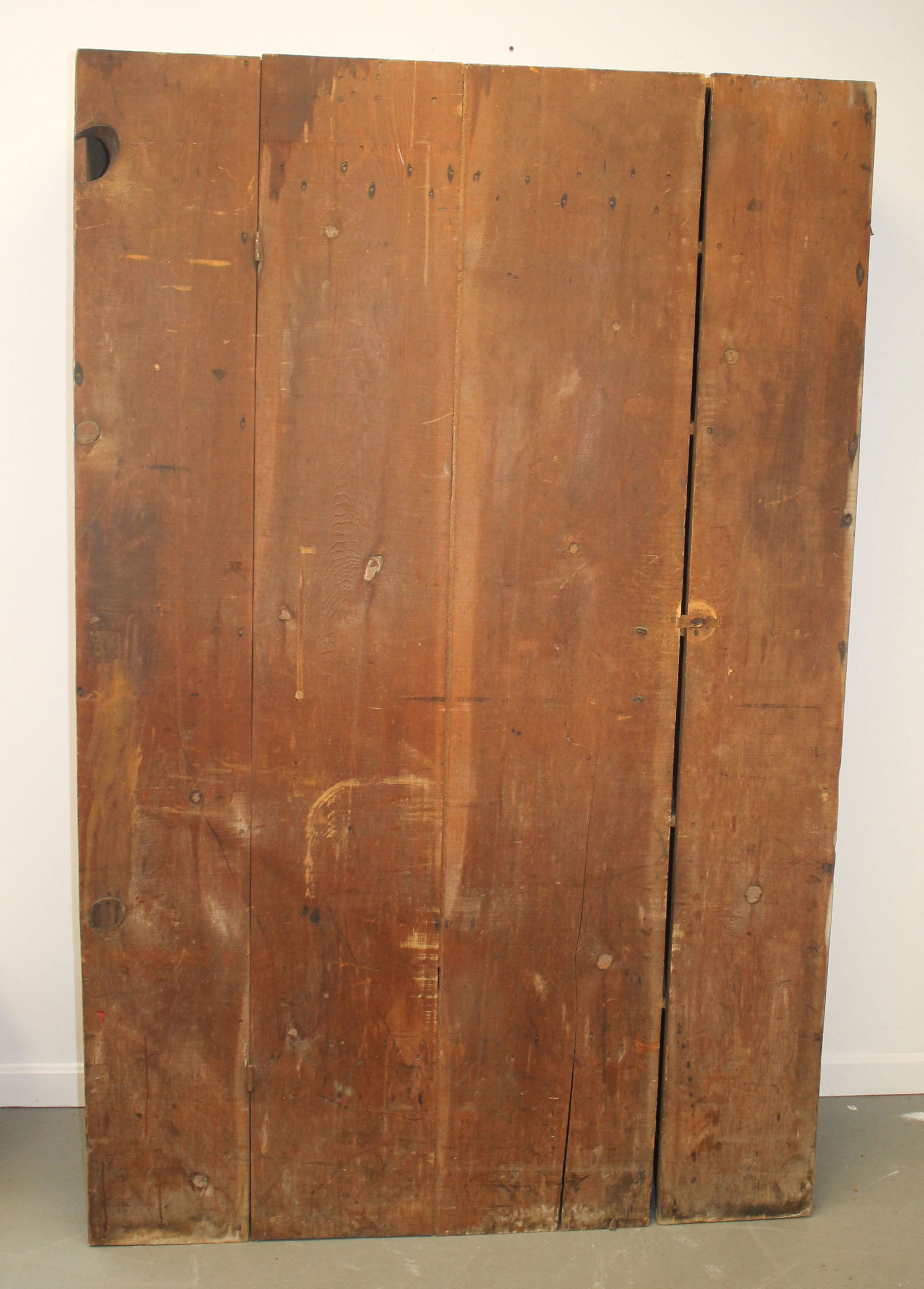 19thC large 1 door cupboard in attic surface - 77" tall x 50" wide x 16" deep (1 of 7)
