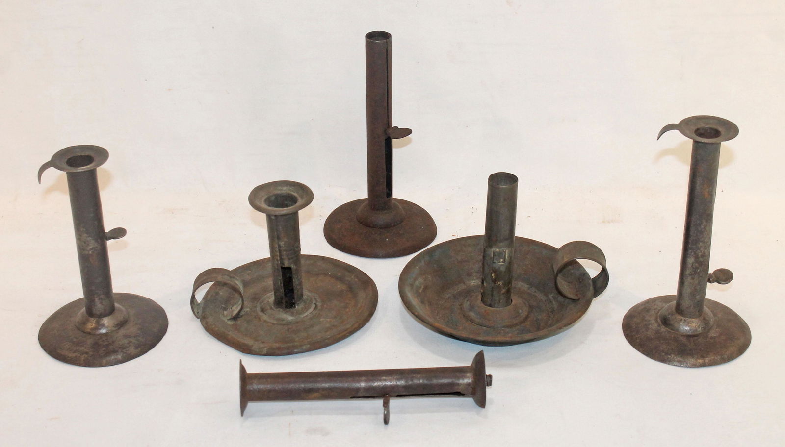 Lot of 6 hogscraper push up candlesticks - as found (1 of 7)