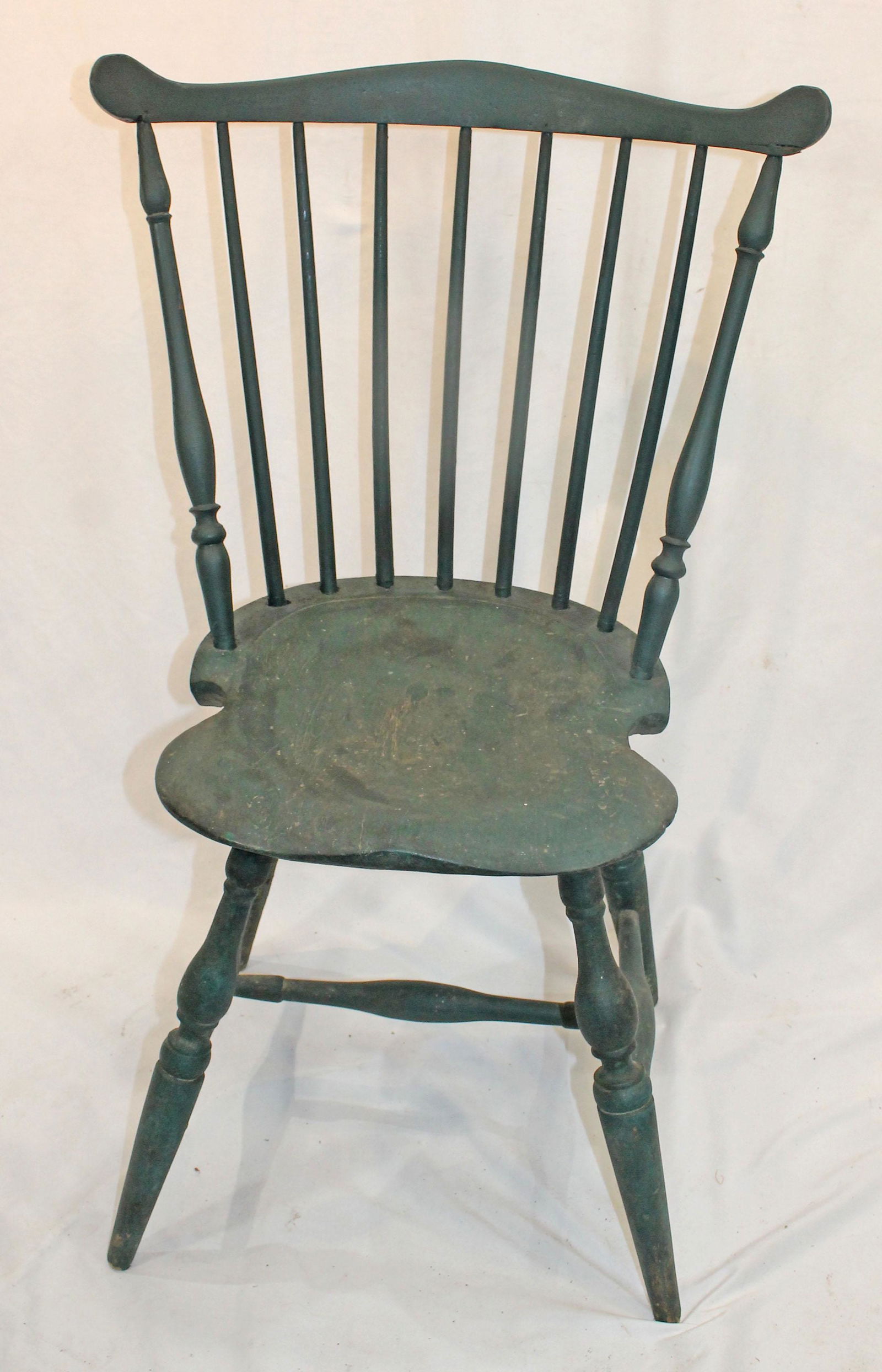 Antique Windsor fanback sidechair in later green paint - 34" tall (1 of 6)