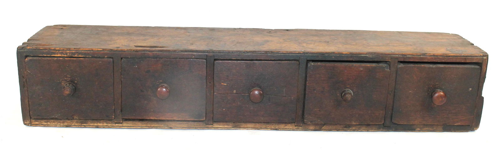 Antique 5 drawer wooden shelf - 34" long x 6" tall x 7 1/2" deep (1 of 6)