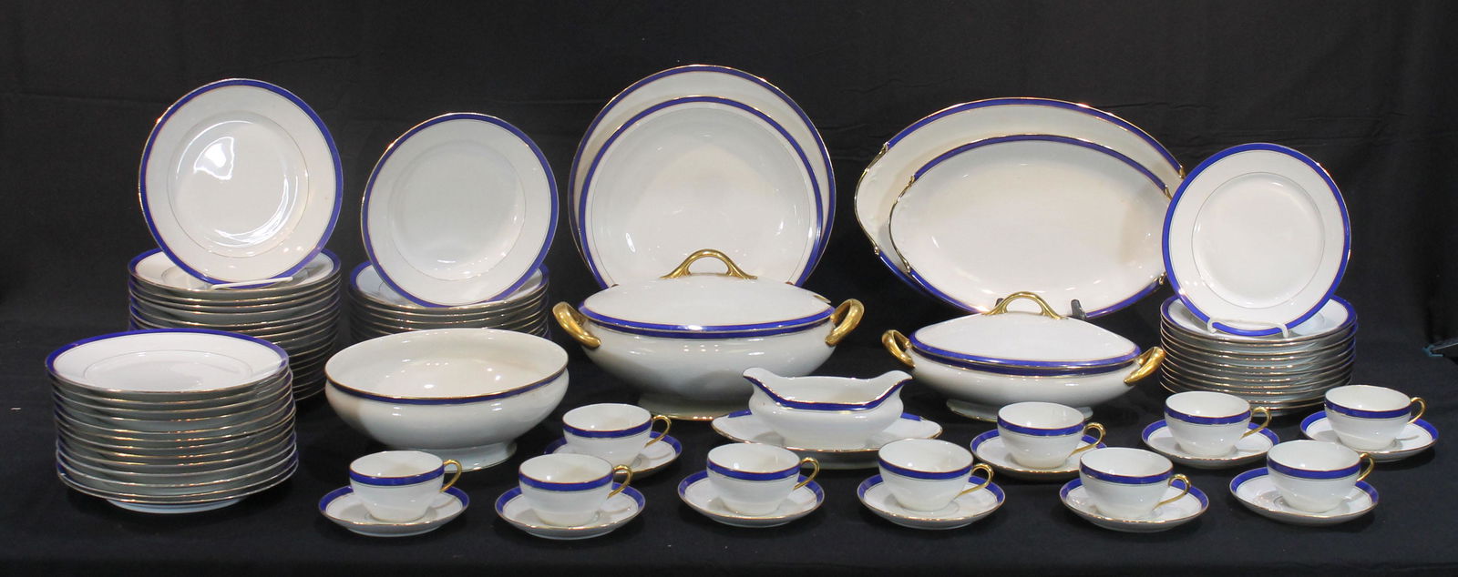 Limoges large partial china service incl serving pcs w cobalt rim dec - 81 pcs (1 of 5)