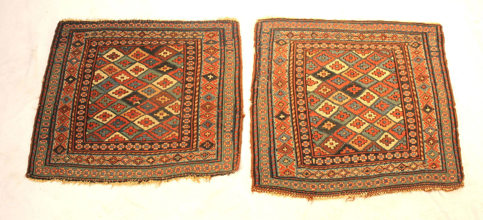 Pair of Turkish Oriental mats - mounted for wall hanging -23"x21" (1 of 4)