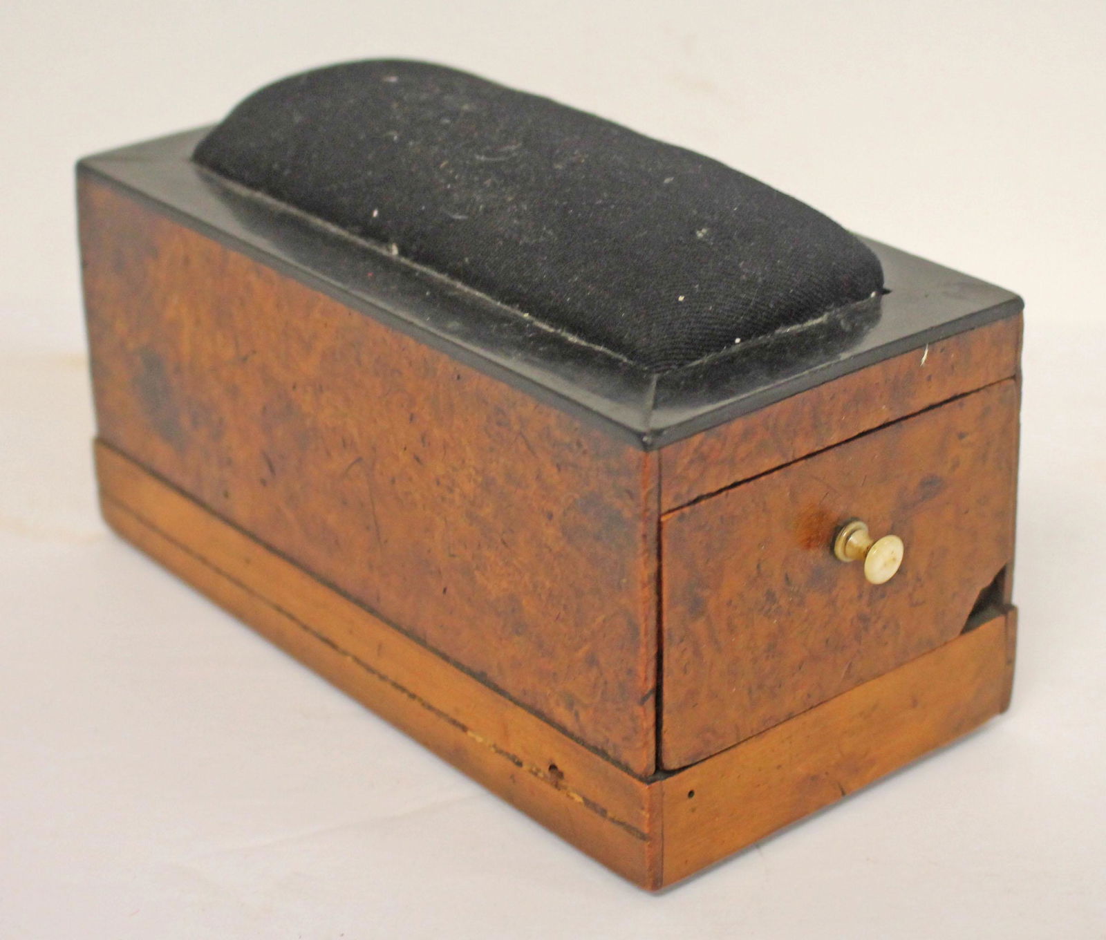 Table top burl walnut veneer sewing box - 6"x3"x3" (1 of 5)