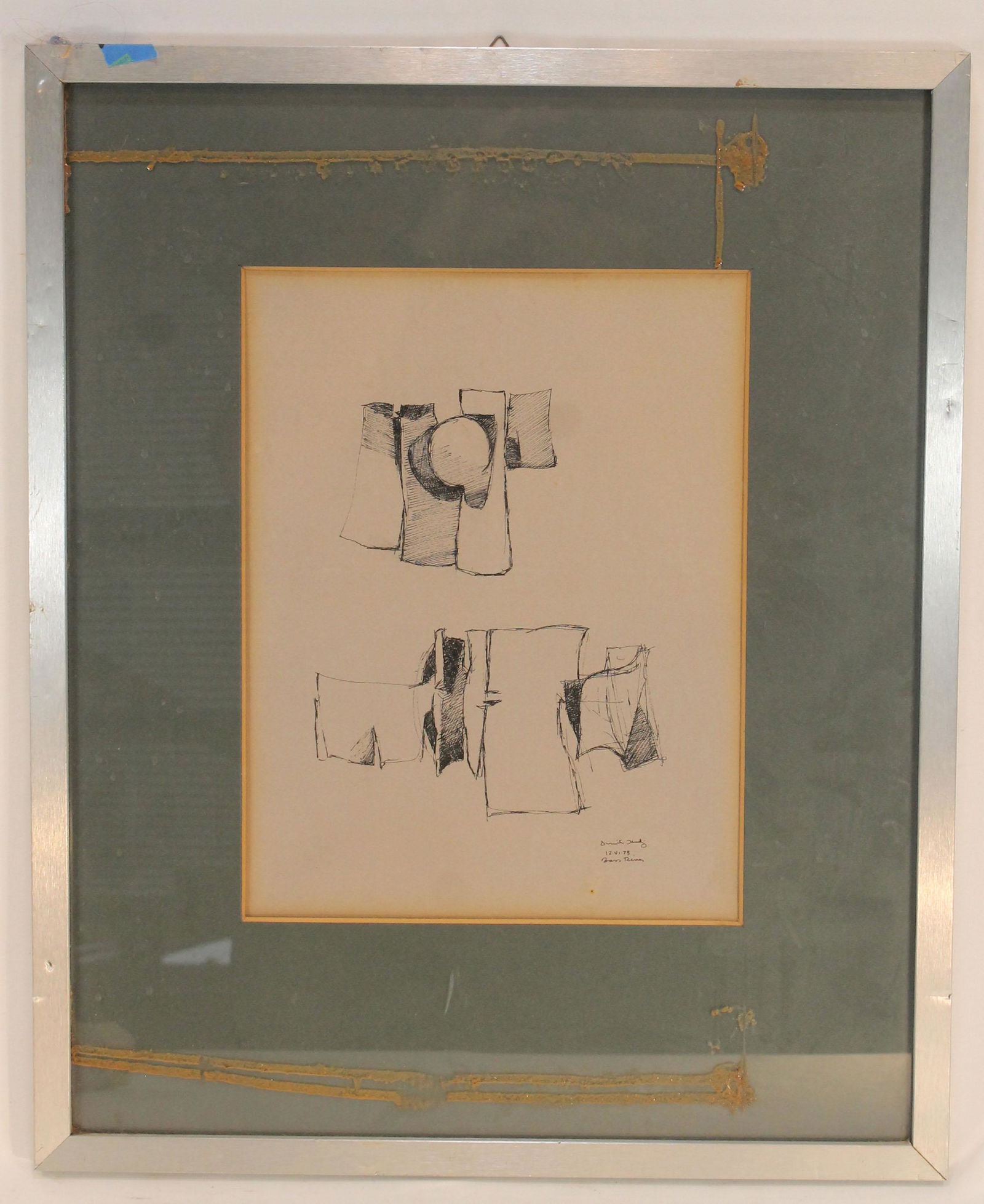 Dmitri Hadzi Mid-Century Modern abstract drawing dated 1973 - sight size 11 1/4"x8 1/2" - overall (1 of 5)