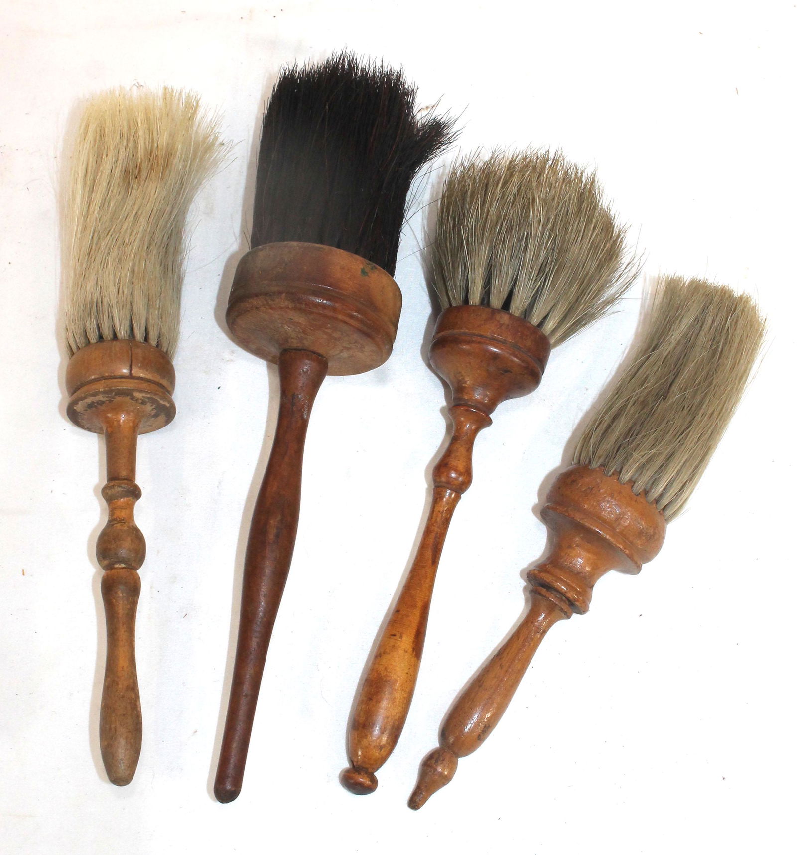 lot of 4 small horsehair brushes w wooden handles - shortest 9 1/2" & longest is 11 1/2" (1 of 9)