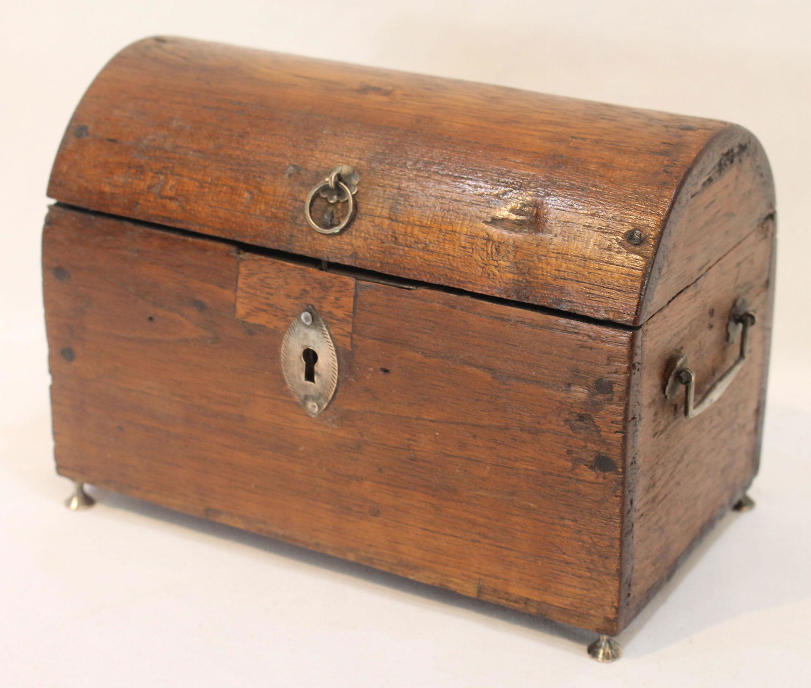 Antique English small dome top wooden box - 7" wide x 5" tall x 4" deep (1 of 5)