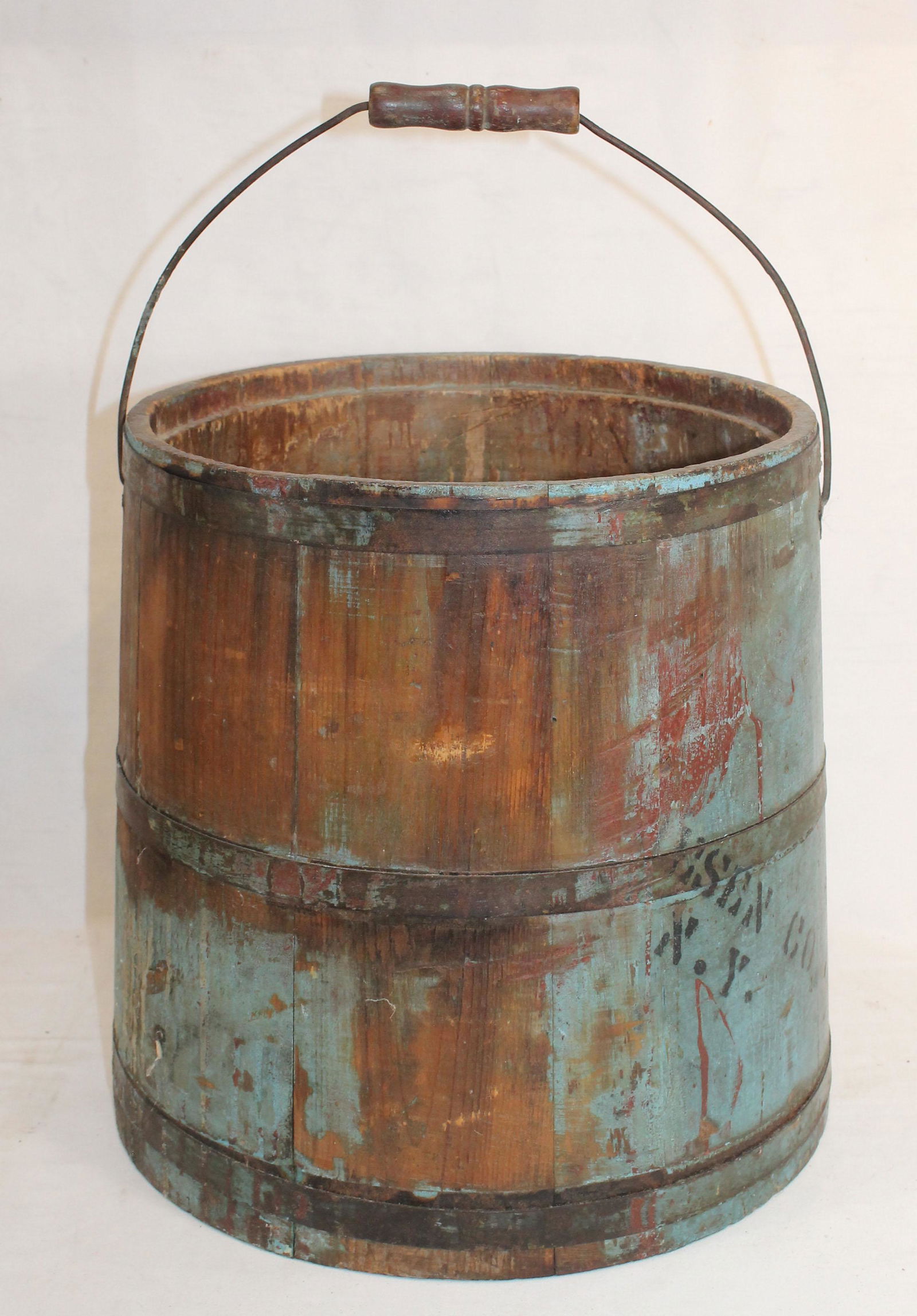 Antique blue firkin (no cover) possibly Shaker - 13" tall (1 of 5)