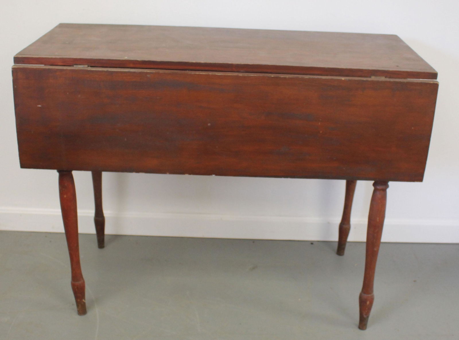 Antique dropleaf table in old red wash from Twin Spruce Farm in Walpole, NH - 30 1/2" tall x 41 1/4" (1 of 4)