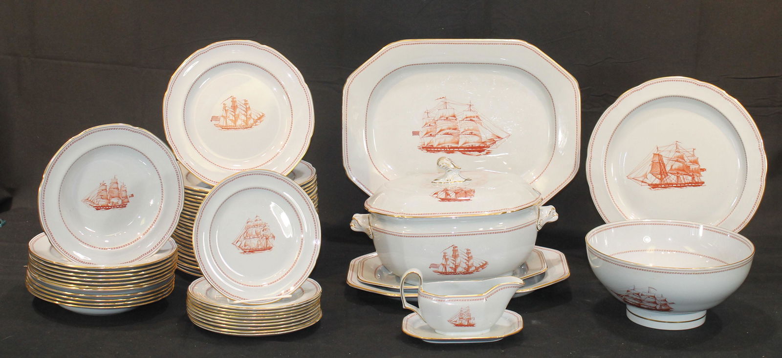 Spode "Trade Winds Red" partial china service w serving pieces - approx 54 pieces (1 of 5)