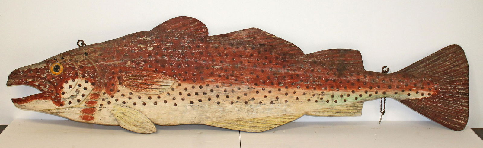 Large vintage carved wooden & painted fish - approx 59" long (1 of 8)