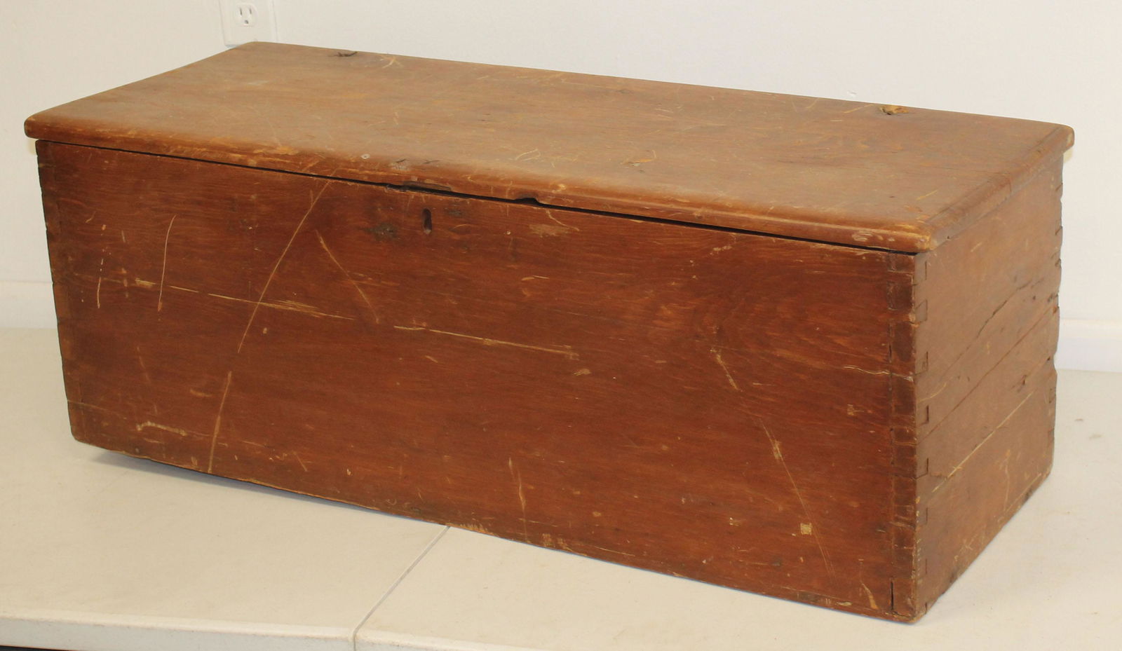 Antique blanket box in red wash - 14" tall x 39" wide x 14 1/2" deep (1 of 10)
