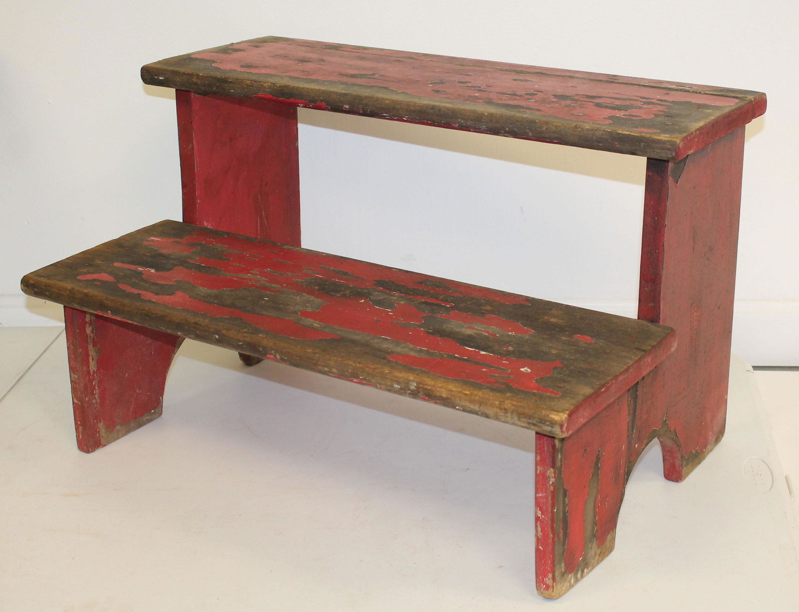 Antique set of country primitive steps in red paint - 16" tall x 17" deep x 25 3/4" wide (1 of 3)