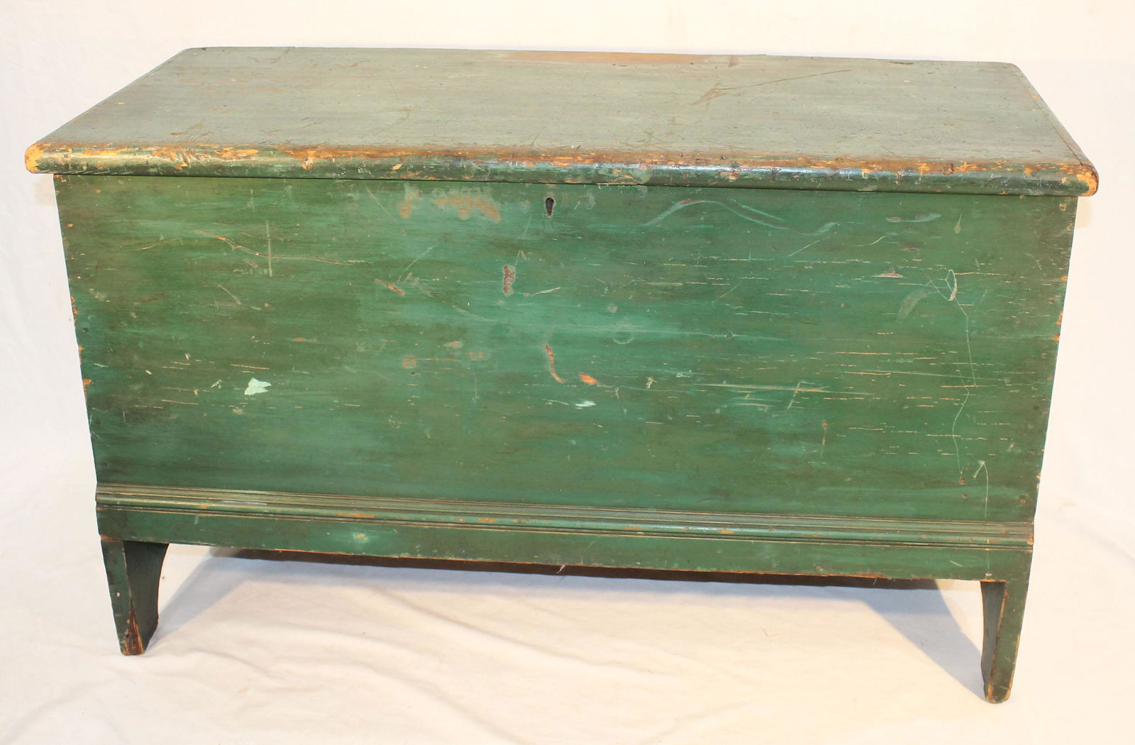Antique blanket box w bootjack ends in green paint - 23" tall x 40" wide x 18" deep (1 of 10)