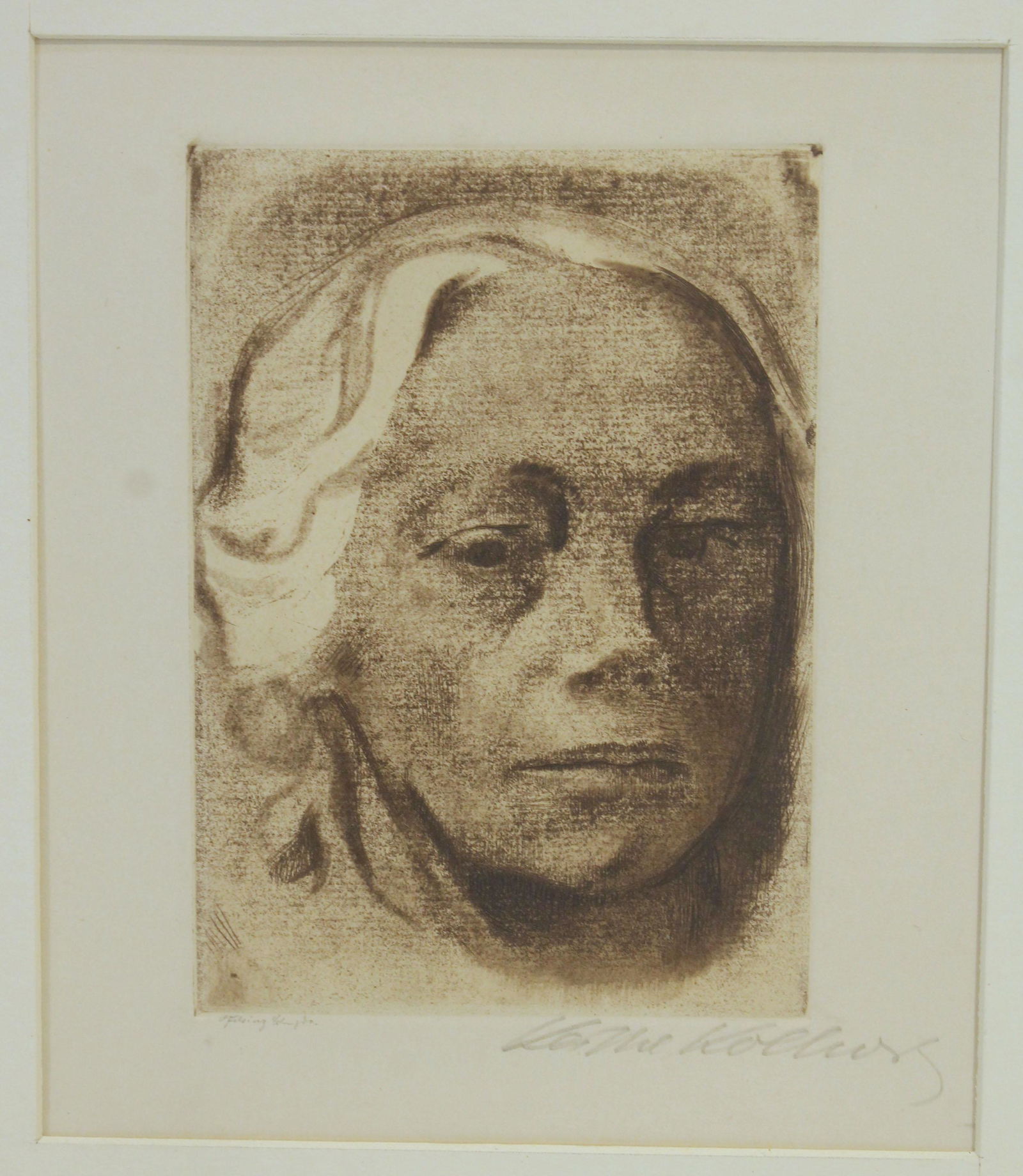Kathe Kollwitz self portrait pencil signed etching - signt size 7"x6" & overall framed size 17 (1 of 4)