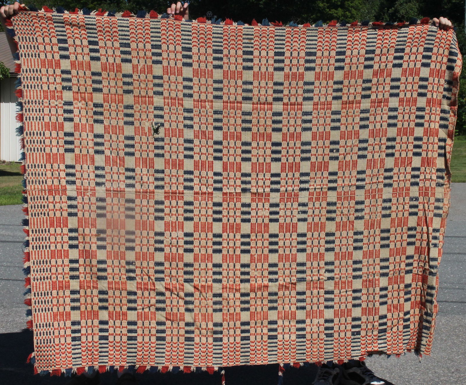 Antique red, white & blue coverlet - 92"x74" (1 of 2)