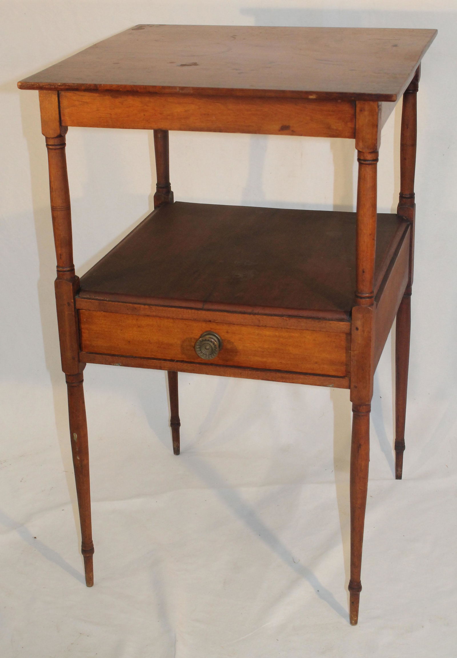 Antique 1 drawer stand on spindle legs - 32 1/2" tall x 20" wide x 19" deep (1 of 4)