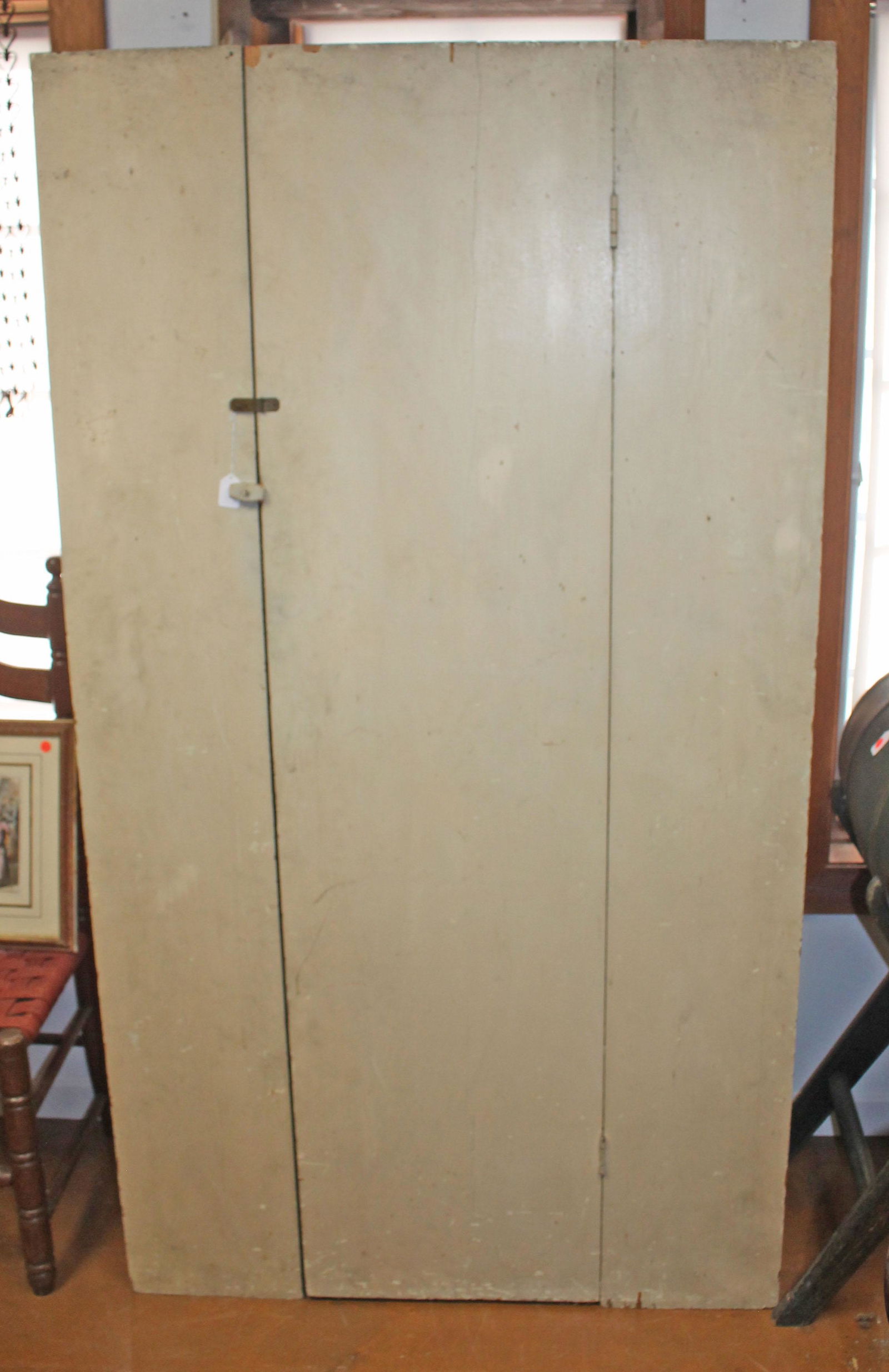 Large antique 1 door cupboard in cream paint w open armoire interior - 72" tall x 40" wide x 17 1/2" (1 of 3)