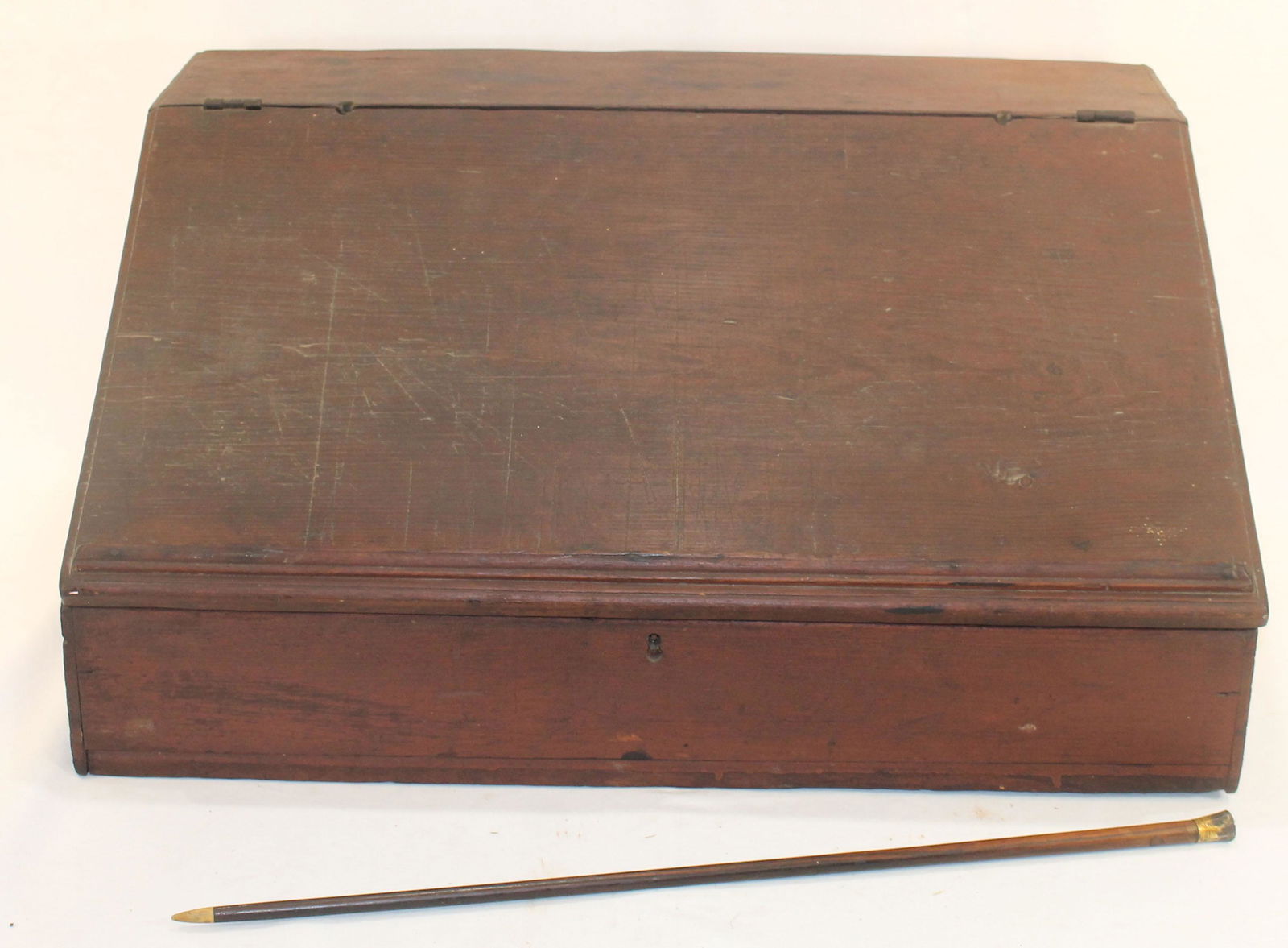 Antique slant front table top school master's desk in red paint - 13 1/4" tall x 27 1/4" wide x 20" (1 of 6)