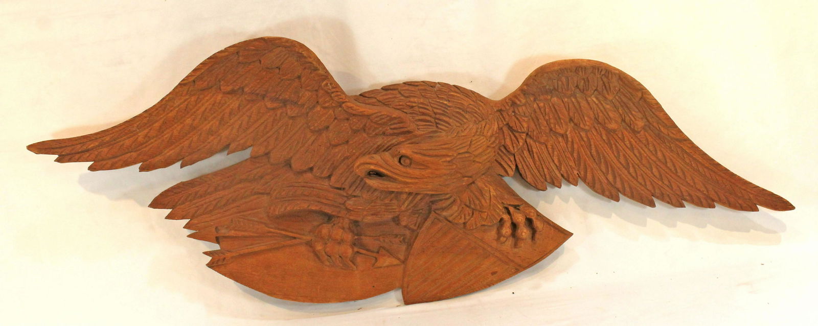 Large carved wooden eagle w arrows & shield wall plaque - 44" wide x 15" tall (1 of 3)