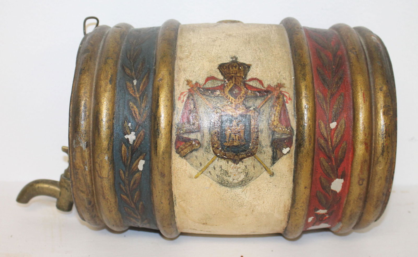 Folk Art  Tole painted canteen w patriotic colors & eagle dec - 8 1/4" long x 6" tall (1 of 8)