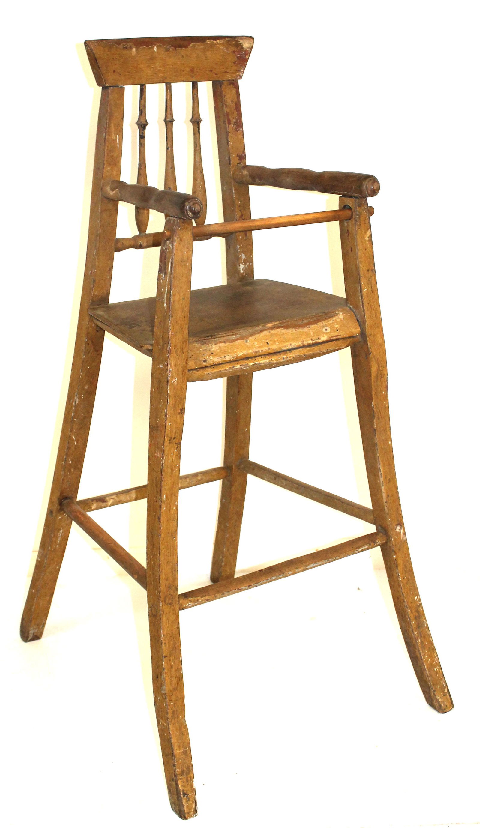 Primitive antique child's high chair in mustard paint - 38" tall (1 of 3)