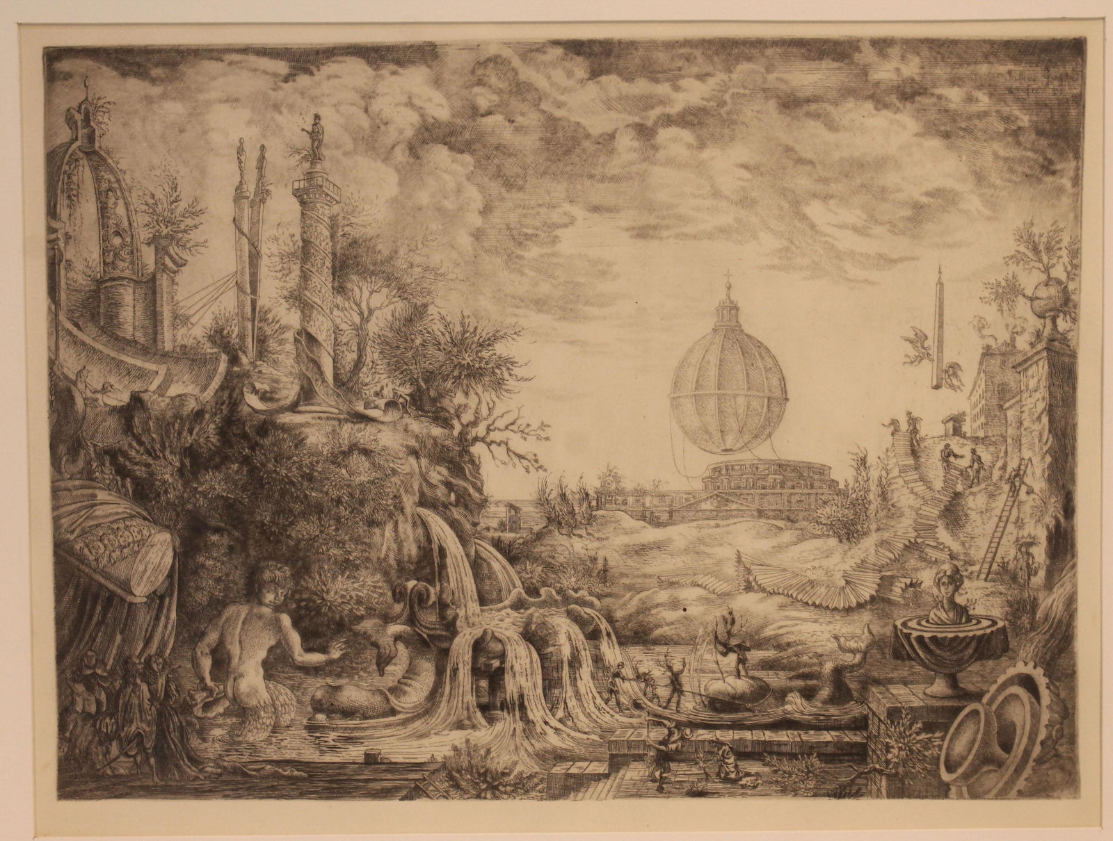 Antique black & white Italian engraving signed illegibly & dated "fil 54" - 18"x23 1/2" overall (1 of 6)