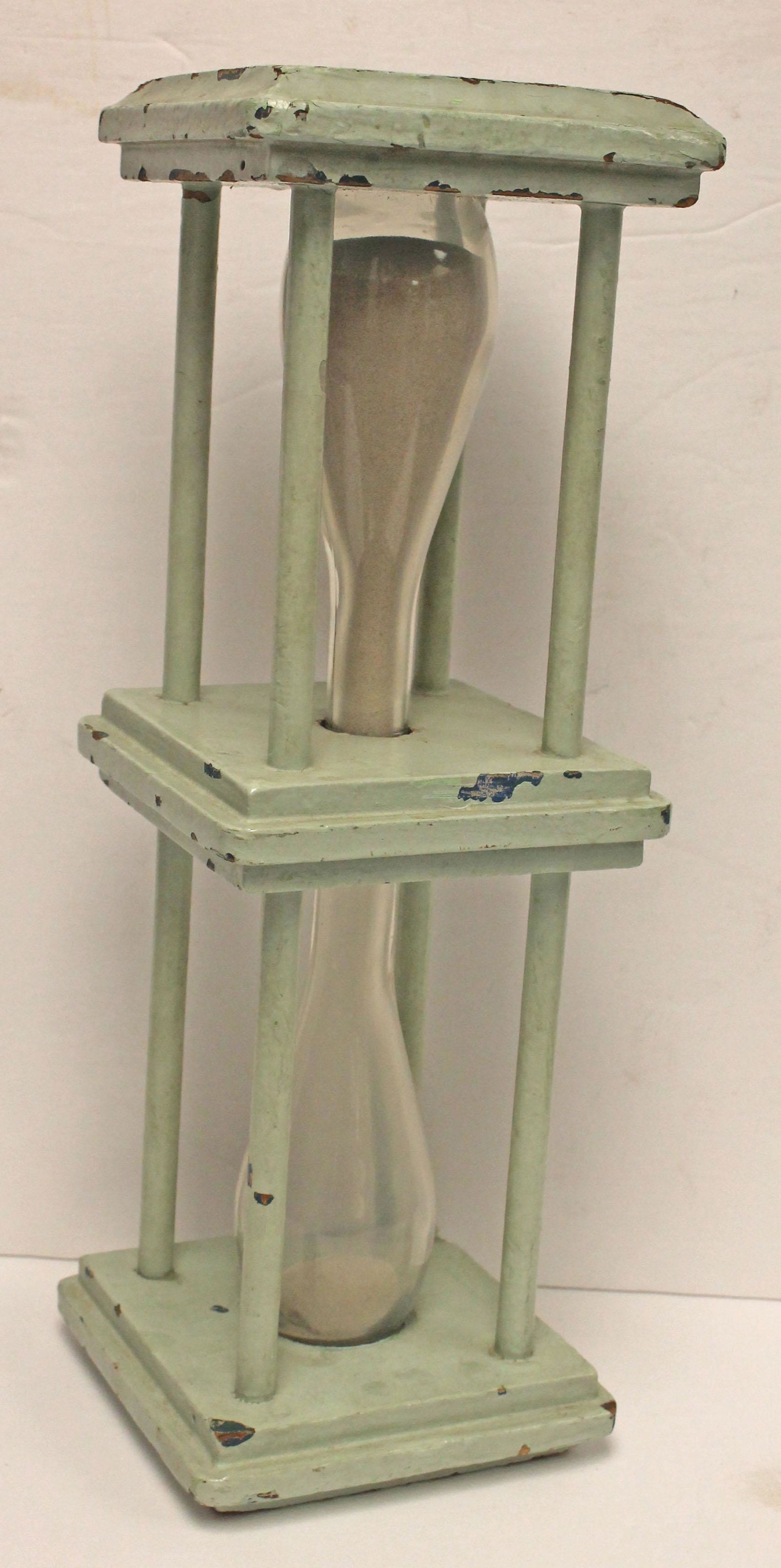 Antique wooden robin's egg blue painted hour glass - 16 1/4" tall x 5 1/2"x5 1/2" (1 of 6)