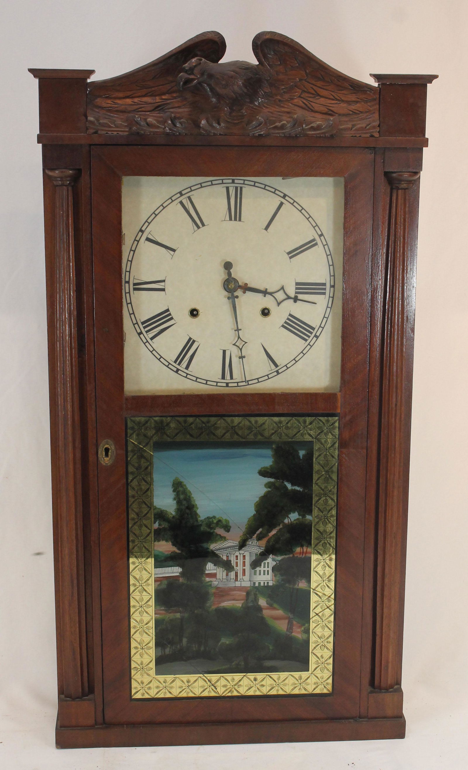 Orton, Preston & Co antique mantle clock w reverse painted door & carved eagle crest - as found w (1 of 5)