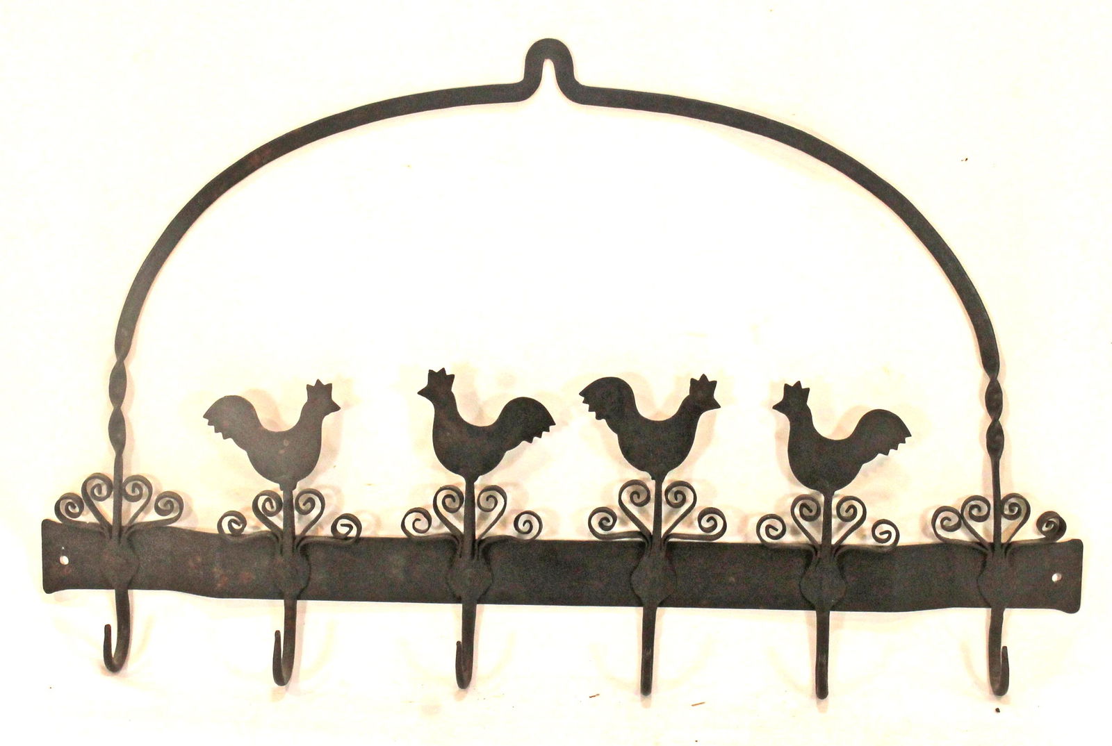 Primitive antique style iron wall hanging utensil rack w chicken motif - 23" wide x 15" tall (1 of 4)