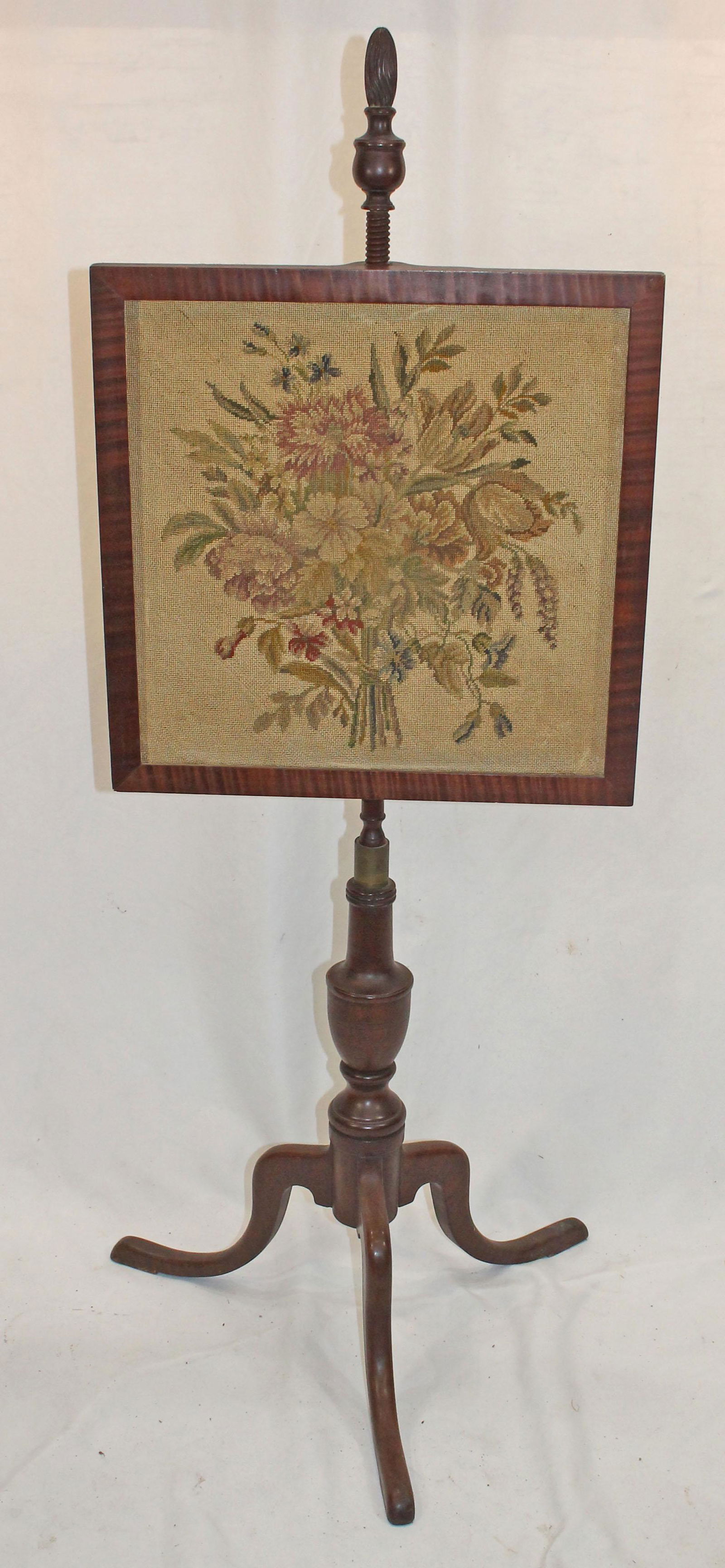 Victorian needlepoint adjustable firescreen - 49" tall (1 of 6)