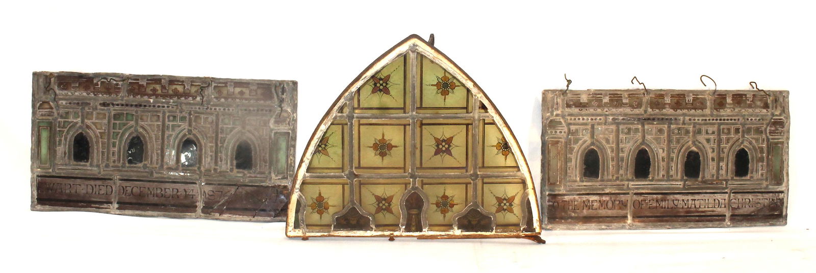 Lot of 3 stained glass window panels - incl 2 memorials (1 of 4)