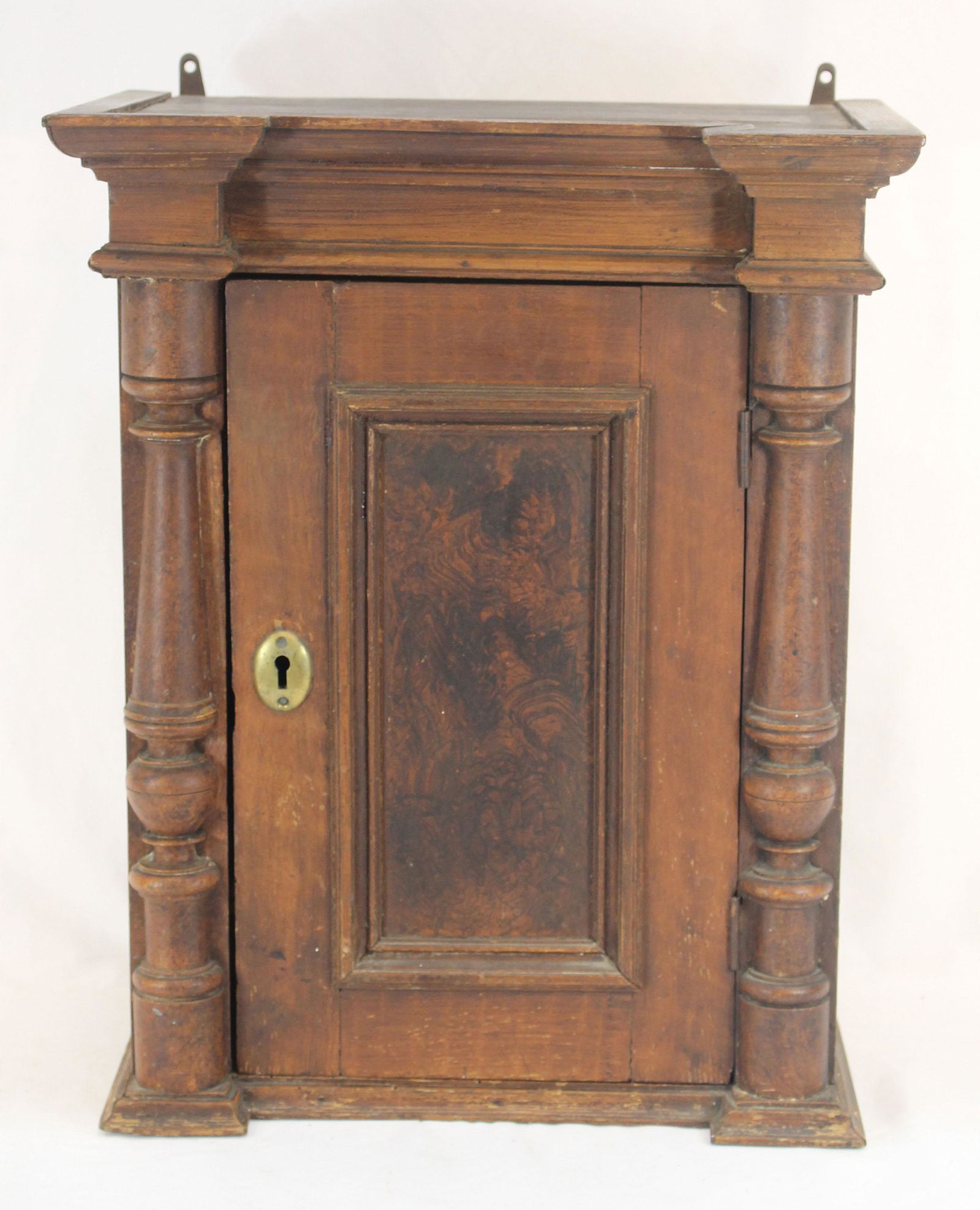 Antique 1 door hanging cupboard in red paint - 20 1/2" tall x 16 1/2" wide x 10 1/2" deep (1 of 4)