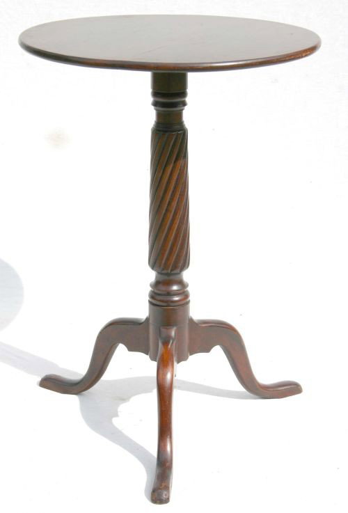 ca 1790-1800 period CT River Valley mahogany snake: ca 1790-1800 period CT River Valley mahogany snake ft candlestand w spiral shaft - 26" tall