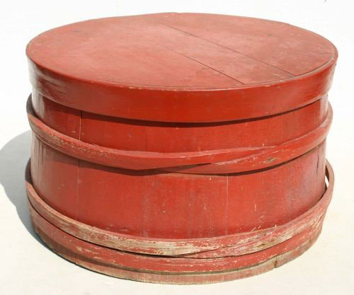 antique Enfield, NH rare bittersweet painted 16" r: antique Enfield, NH rare bittersweet painted 16" round butternut, ash & pine storage box