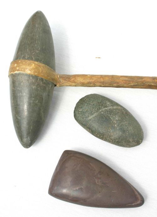 lot of 3 Native American ax heads - 1 w long sinew: lot of 3 Native American ax heads - 1 w long sinew handle