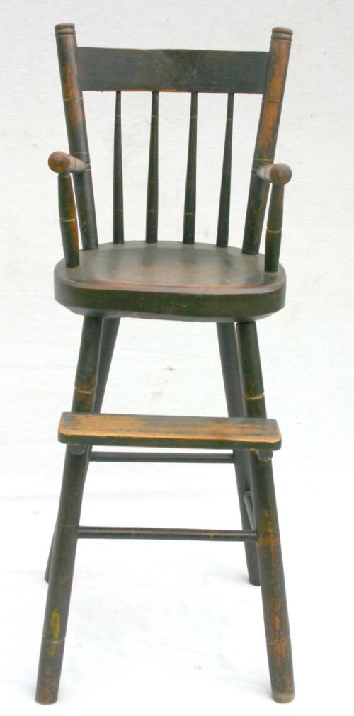 ca 1820's Windsor highchair in orig black & red pa: ca 1820's Windsor highchair in orig black & red paint & stencilling - 34" tall