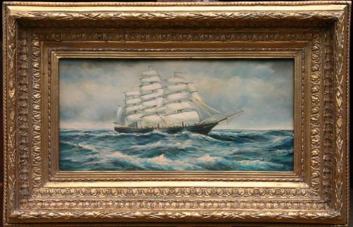 sgnd A. Hess 8x16 o/p of a ship in stormy seas: sgnd A. Hess 8x16 o/p of a ship in stormy seas