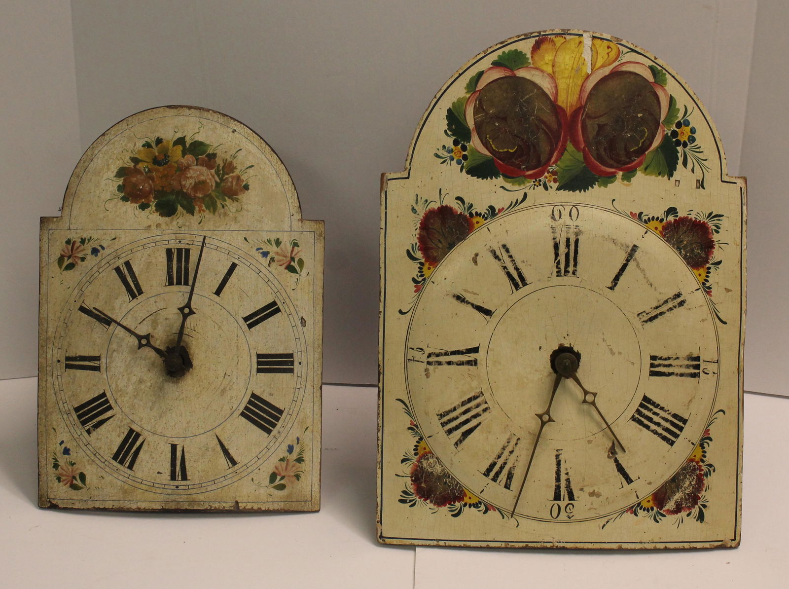 lot of 2 antique clock faces for use in tall clocks - 14"x9 1/2" & 16 1/2"x12" (1 of 13)