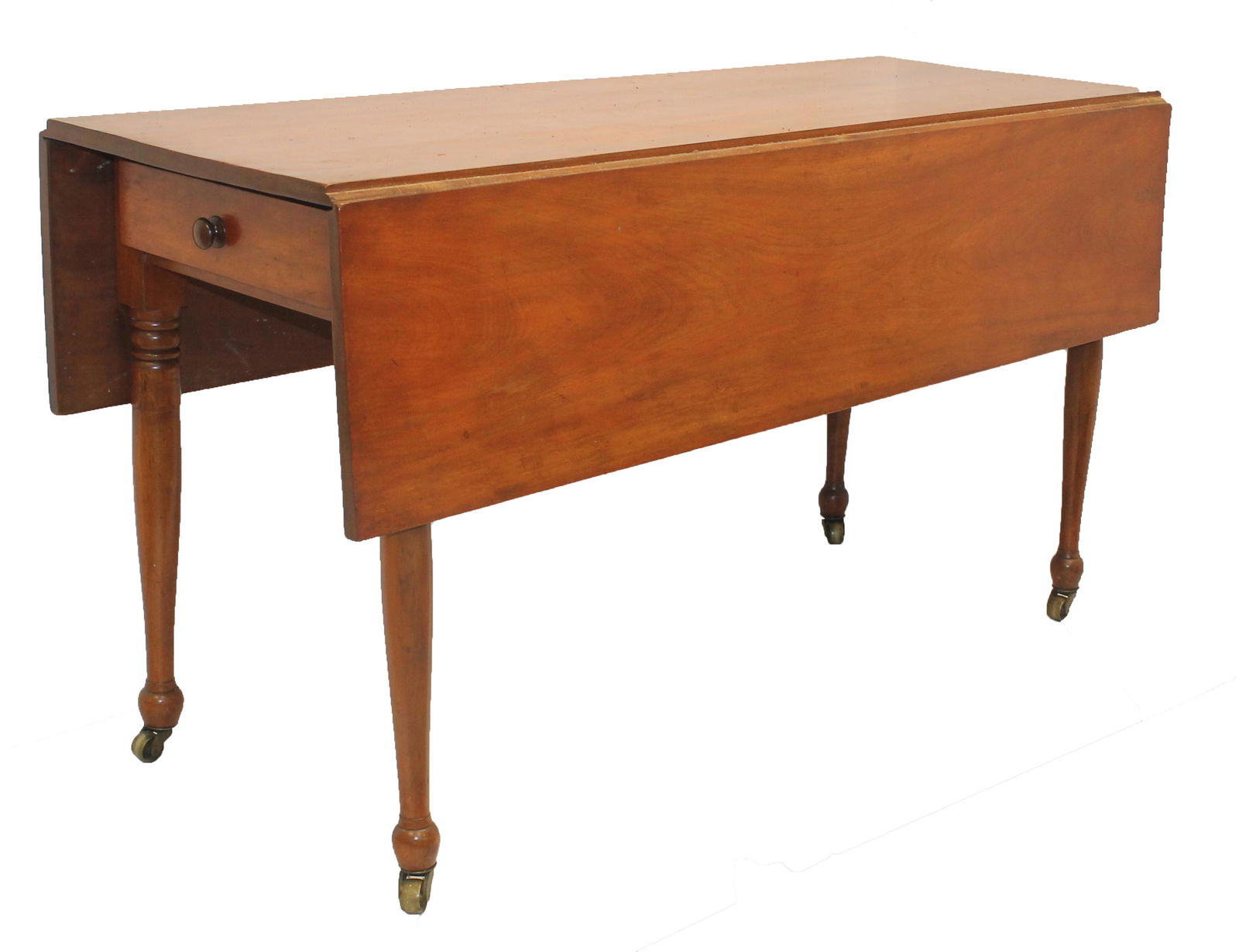 19thC cherry dropleaf harvest table w 1 drawer - 54" long x 28" tall x 42" wide (1 of 6)
