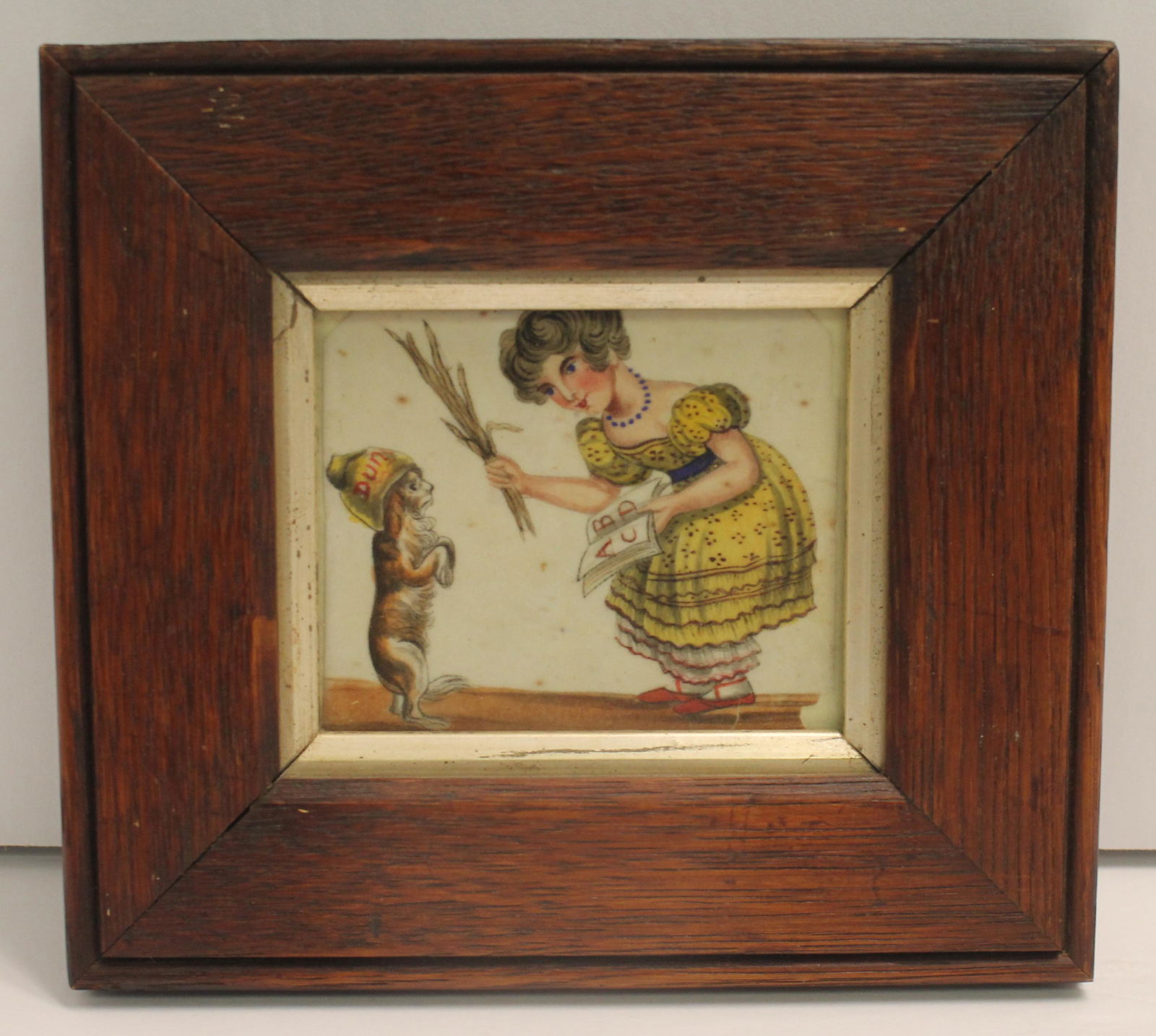 Small w/c of a young girl playing with a dog - overall framed size 6"x6 1/2" (1 of 6)