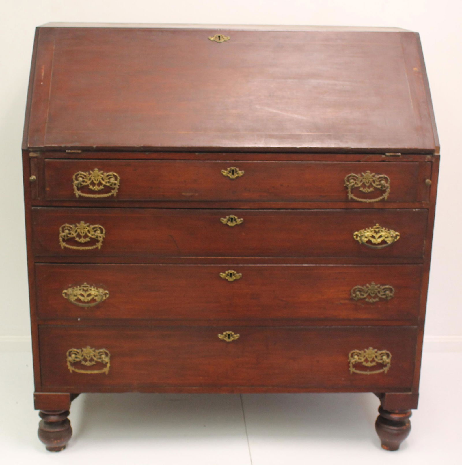 Antique slant front desk on replaced feet - 44" tall x 40" wide x 20" deep (1 of 10)