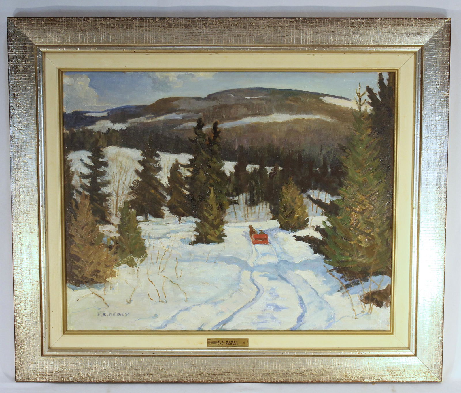 F.E. Heney "Lac Morois" 16"x20" o/c winter scene w horse drawn sleigh (1 of 9)