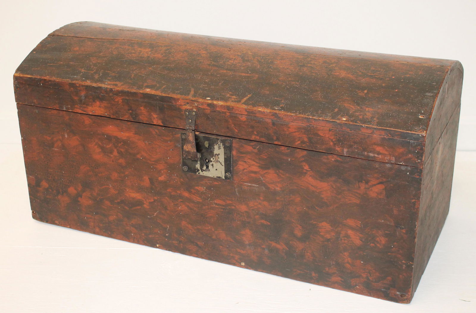 Antique red & black grain painted dome top chest - 27 3/4" wide x 13" tall x 13" deep (1 of 7)