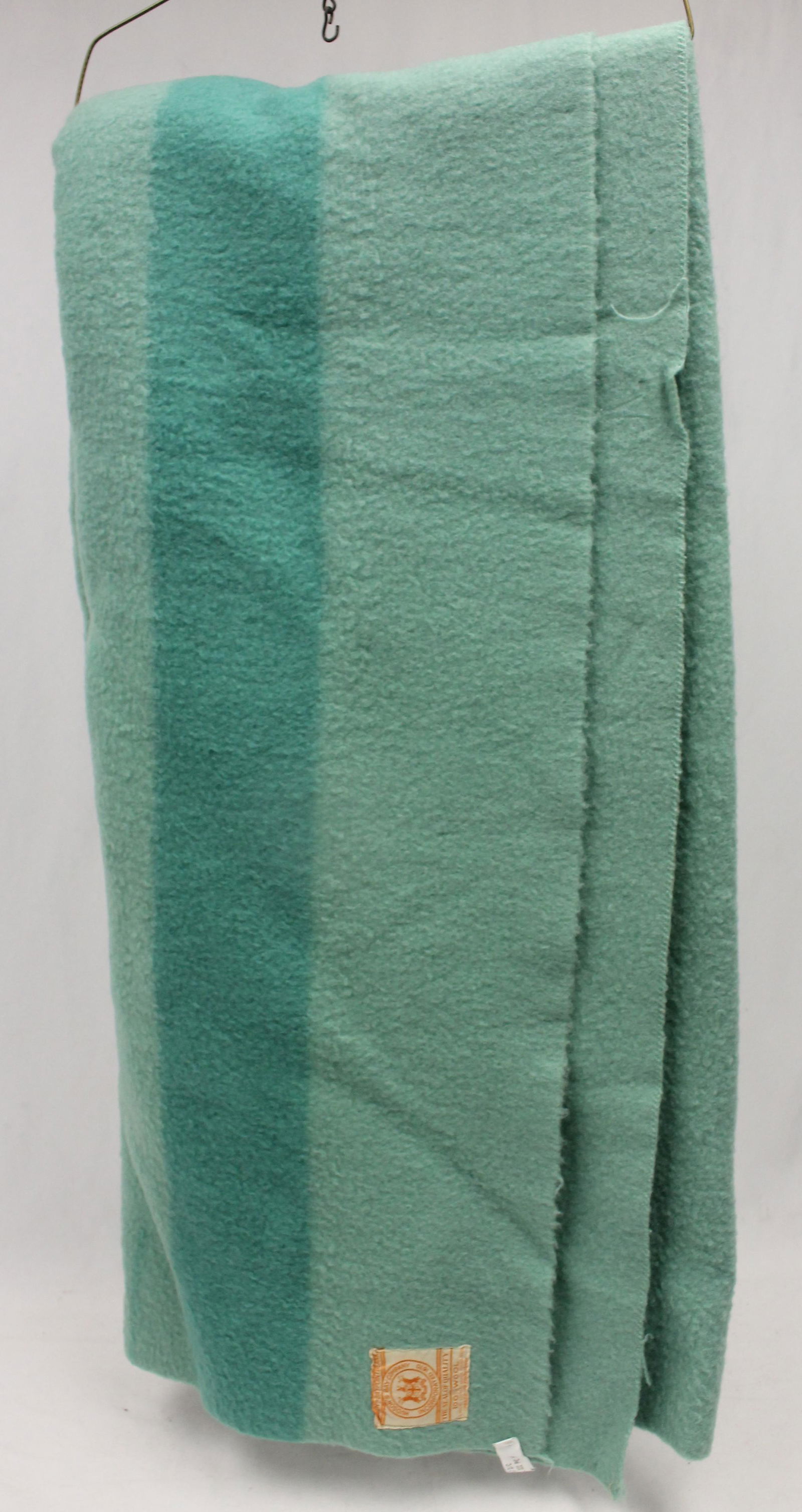 Hudson's Bay Point Co wool blanket - 4 strip teal/green w darker shade teal/green stripe - orange (1 of 3)