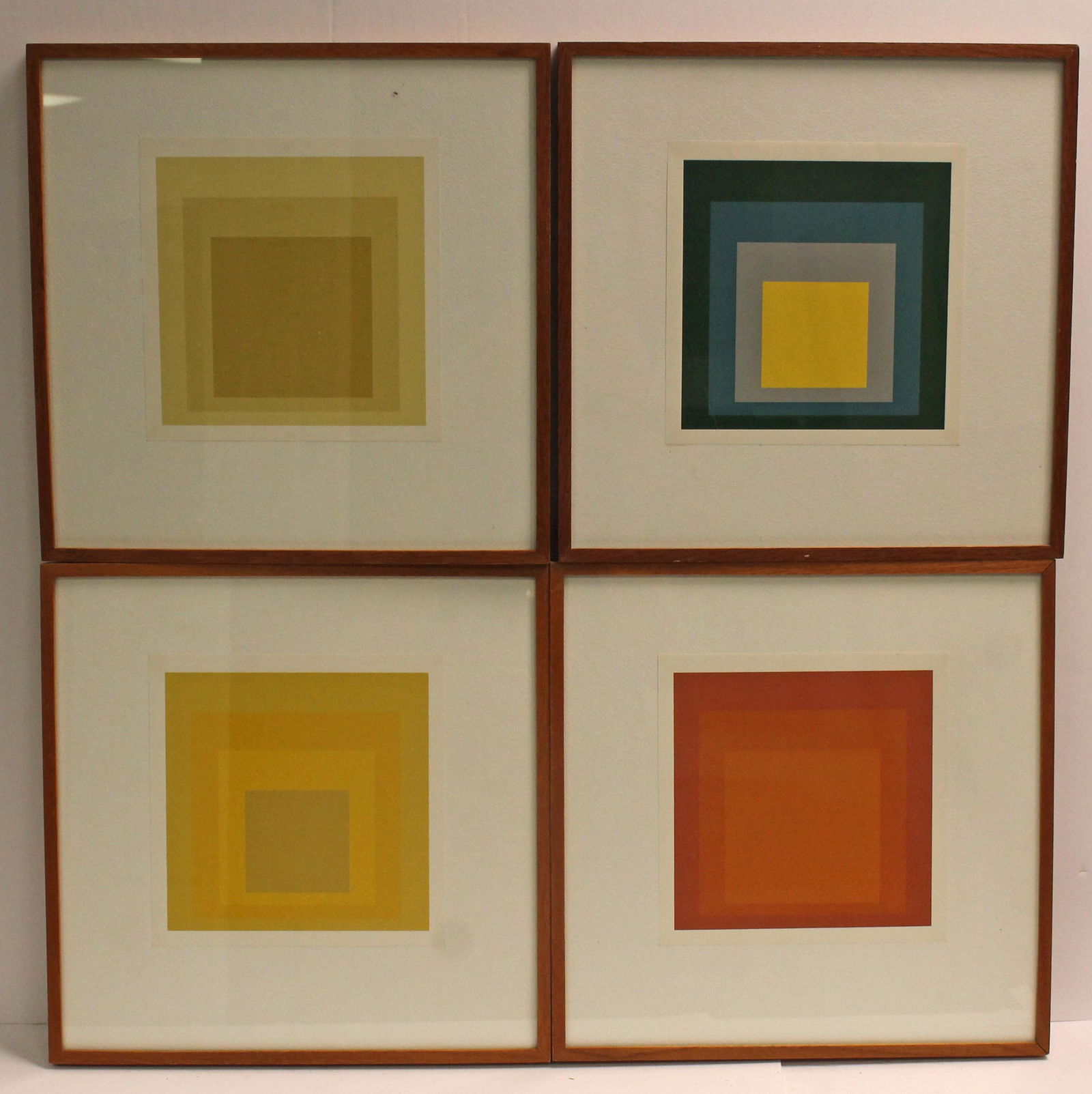 Set of Four Josef Albers "Homage to the Square" Prints. Unsigned in teak frames 14 1/2" square. From (1 of 6)